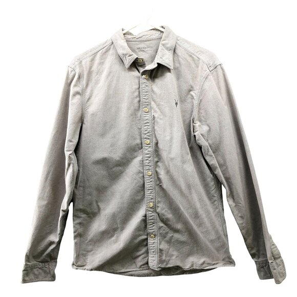 All Saints Huntington Long Sleeve Shirt Mens M Beige Button Up Oxford Cotton - Picture 1 of 9